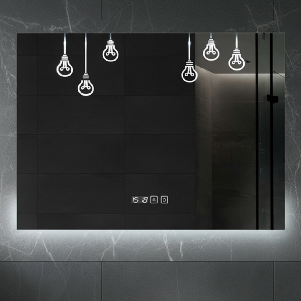 Oglinda LED VIONNA 80x60CM Touch 3 Lumini, Functie Dezaburire, Touch, Ceas