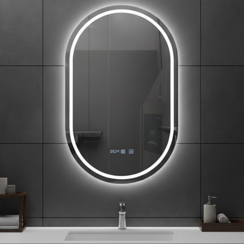 Oglinda LED VIONNA 50x90CM Functie Dezaburire, Ceas, Touch, 3 Lumini