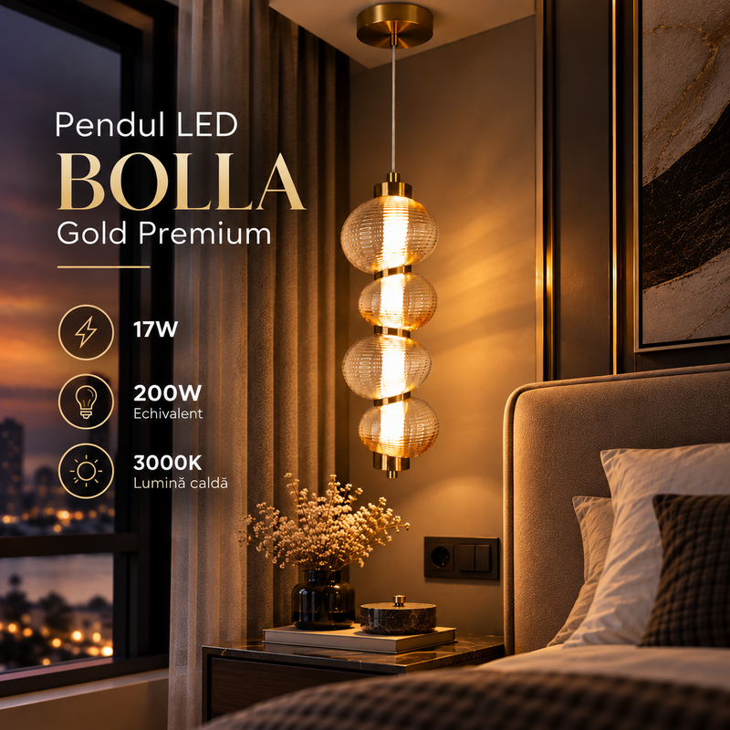 Pendul LED BOLLA Gold Premium Echivalent 200W
