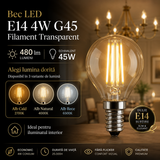 Bec LED E14 4W G45 Filament Transparent