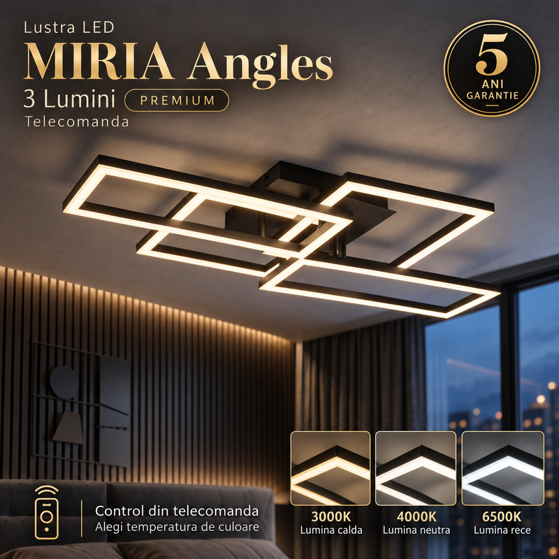 Lustra LED MIRIA Angles 3 Lumini PREMIUM Telecomanda