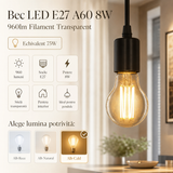 Bec LED E27 A60 8W, 960lm Filament Transparent