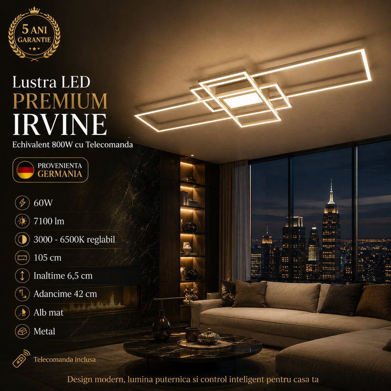Lustra LED PREMIUM IRVINE Echivalent 800W cu Telecomanda
