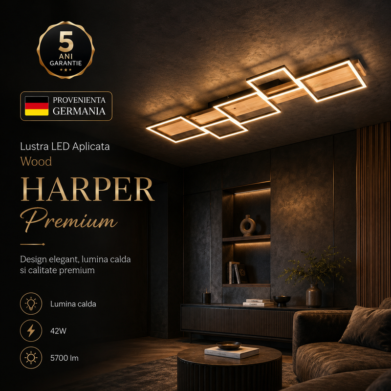 Lustra LED Aplicata Wood HARPER Premium Echivalent 500W