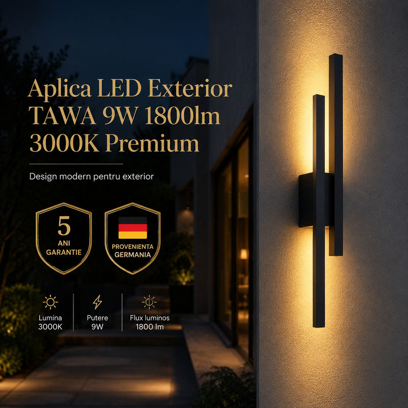 Aplica LED Exterior TAWA 9W 1800lm 3000K Premium