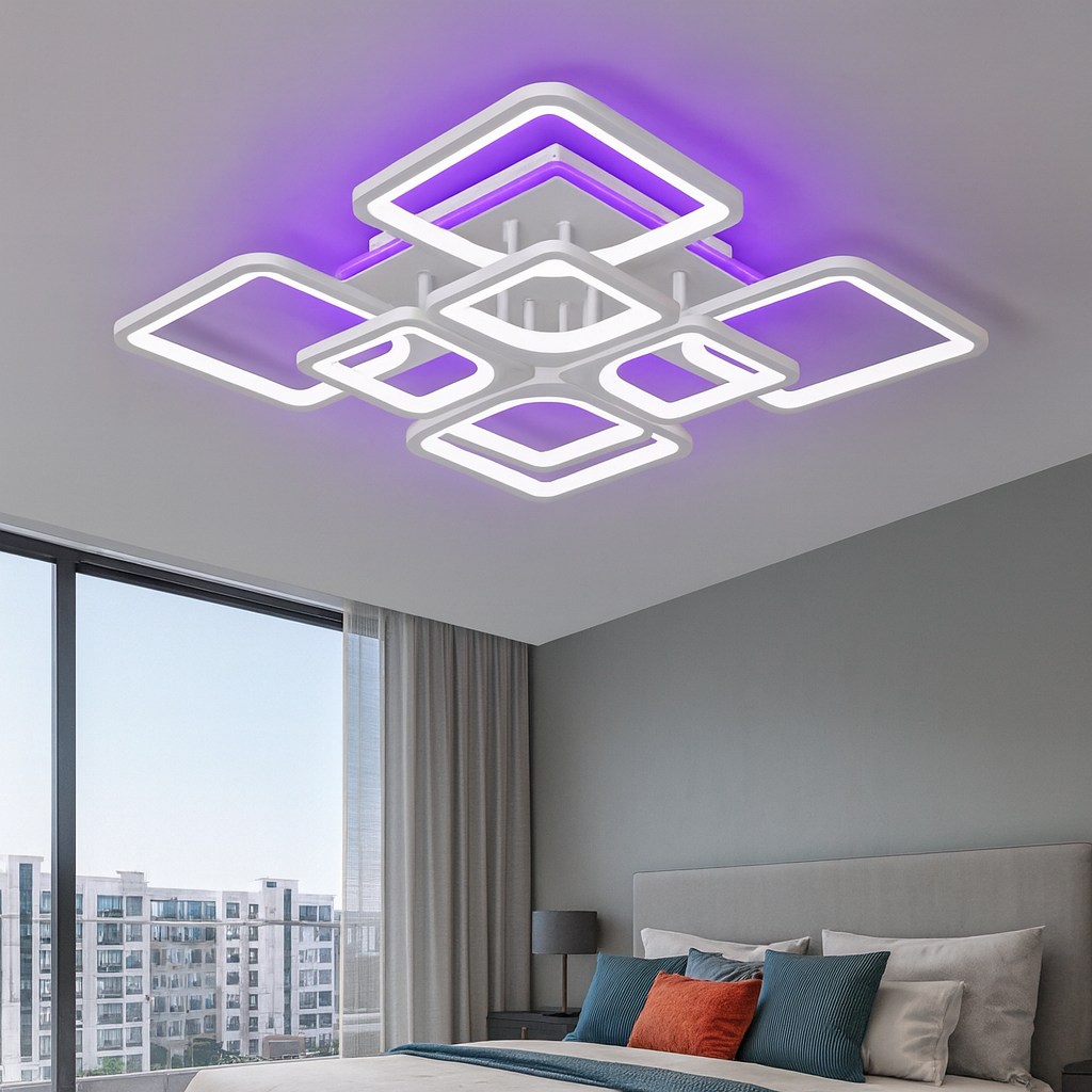 Lustra LED 4+4 SQUARE Gigant RGB Echivalent 1000W Telecomanda Resigilat R3