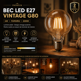 Bec LED E27 Vintage G80 4W Fumuriu 2200K