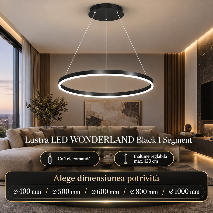 Lustra LED WONDERLAND Black 1 Segment Echivalent 300W Telecomanda