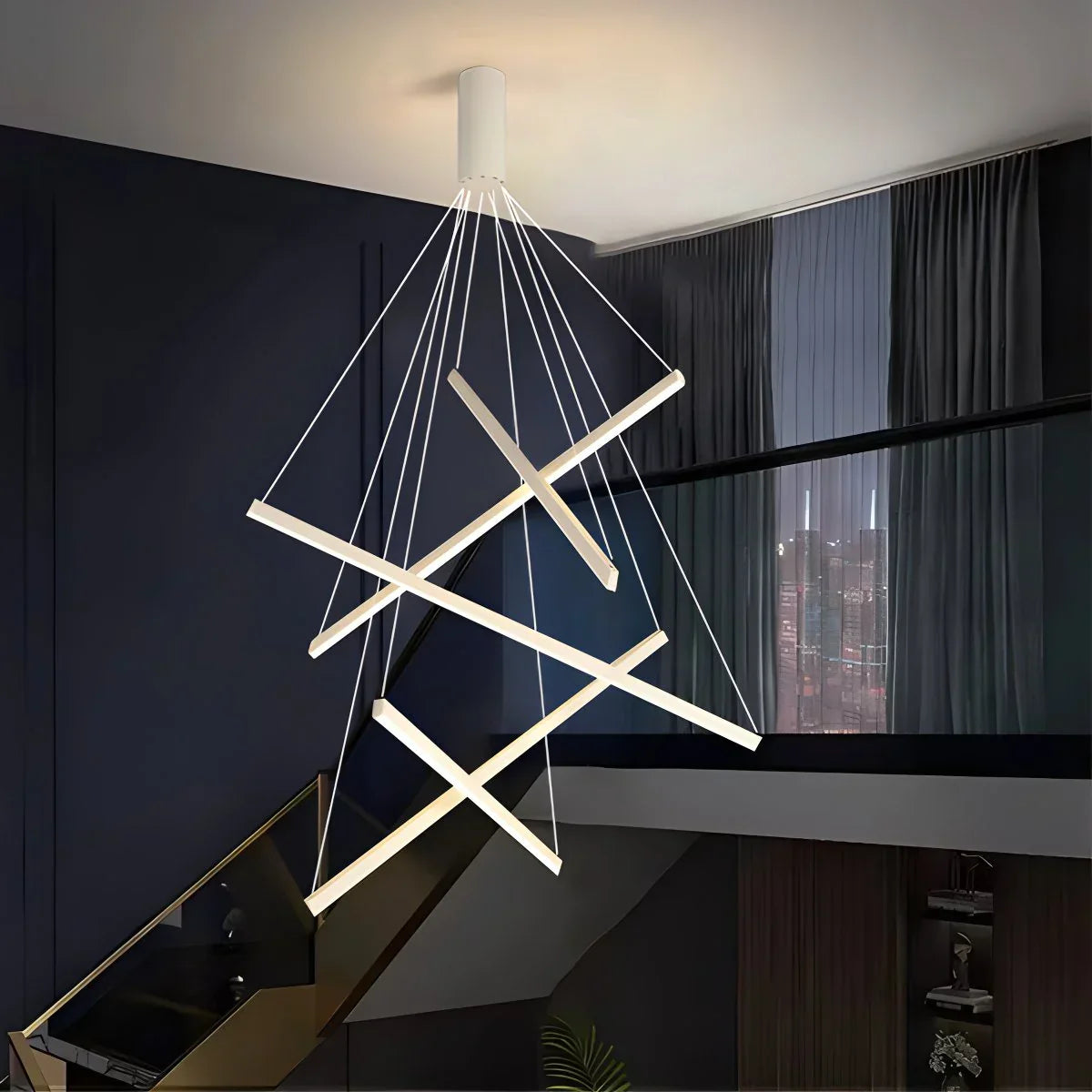 Lustra LED 5 Geometric WHITE Lines Suspendata Echivalent 500W ALBA / 90CM / SUSPENDATE Lighting Fixtures