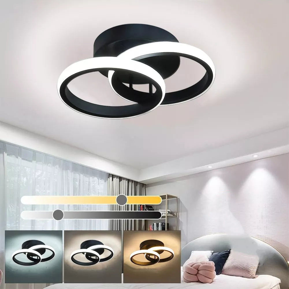 Lustra Led 28W Double Ring Negru Echivalent 150W Lighting Fixtures
