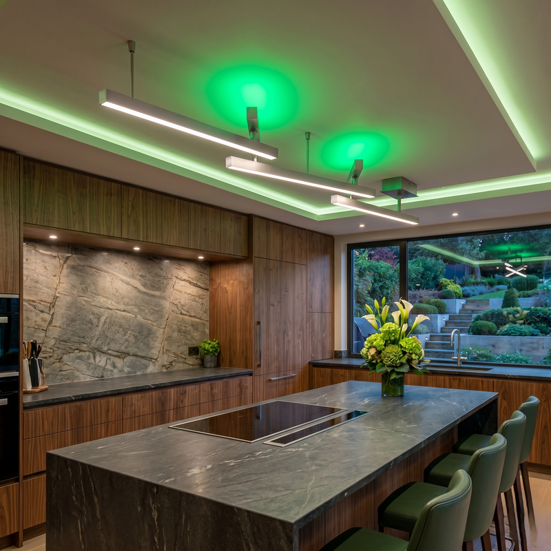 Lustra LED Premium RGBW MELBY Argintie Reglabila 242cm Echivalent 200W Telecomanda