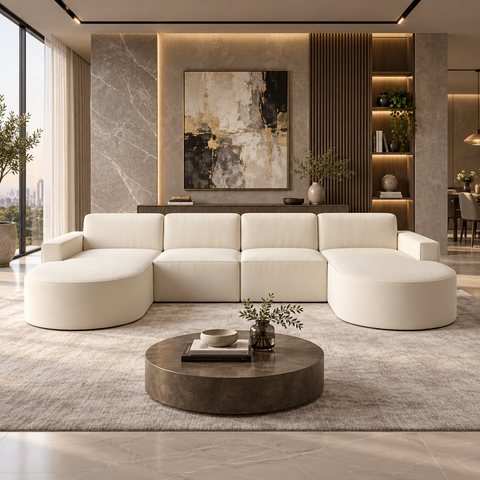 Coltar Modern Tip U Crem Deschis 390x175cm Textil Premium Resigilat R2
