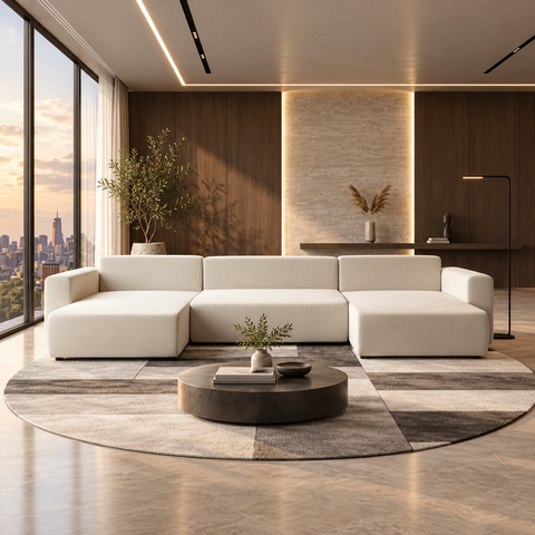 Coltar Extensibil LUIGI 380x145 Crem Textil Premium Resigilat R1