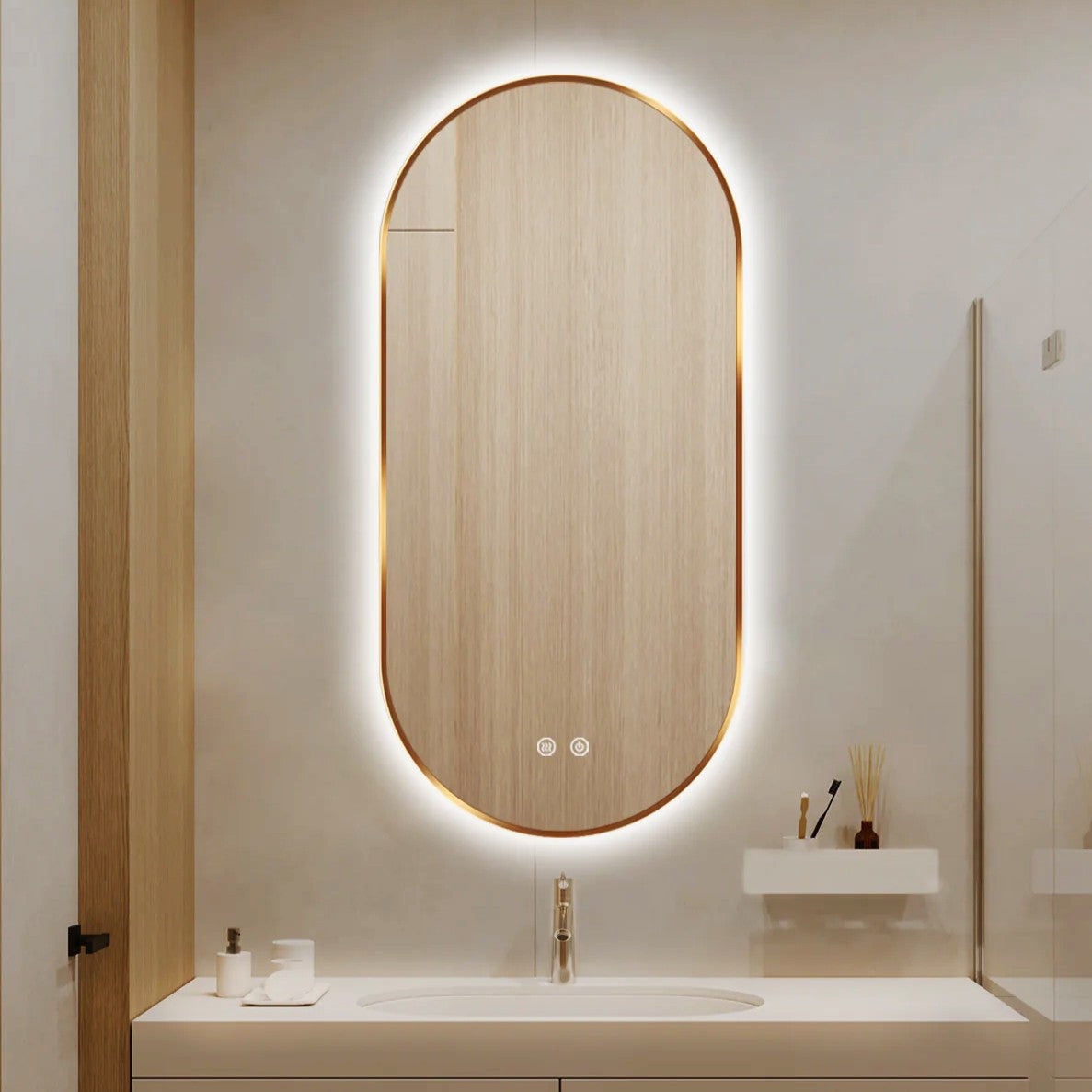 Oglinda LED Ovala 50x100cm Rama Aurie Dezaburire si 3 Lumini J179 AURIE / 50X100CM LED MIRROR