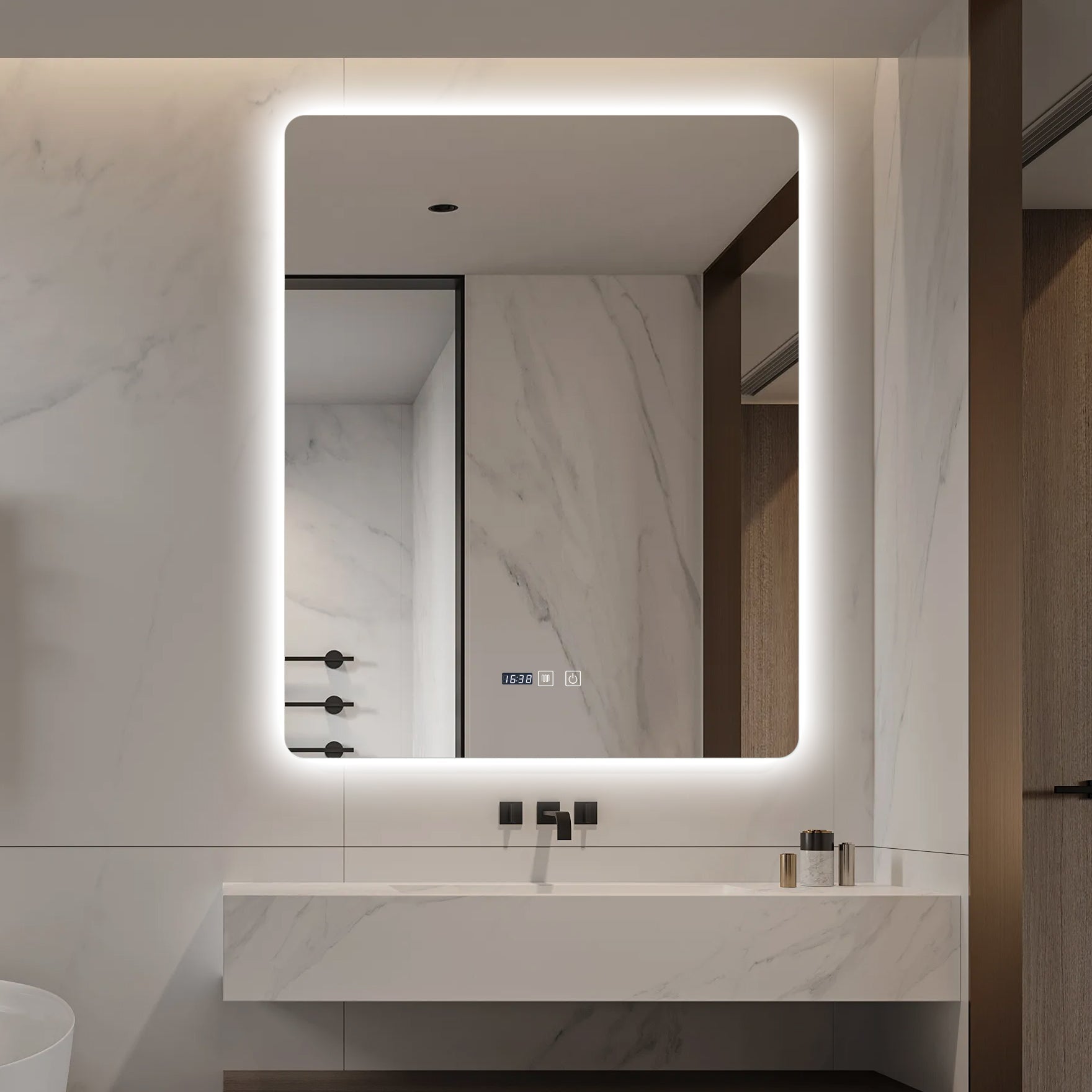 Oglinda LED Dreptunghiulara cu Ceas 100x80cm Functie Dezaburire si Touch LED MIRROR