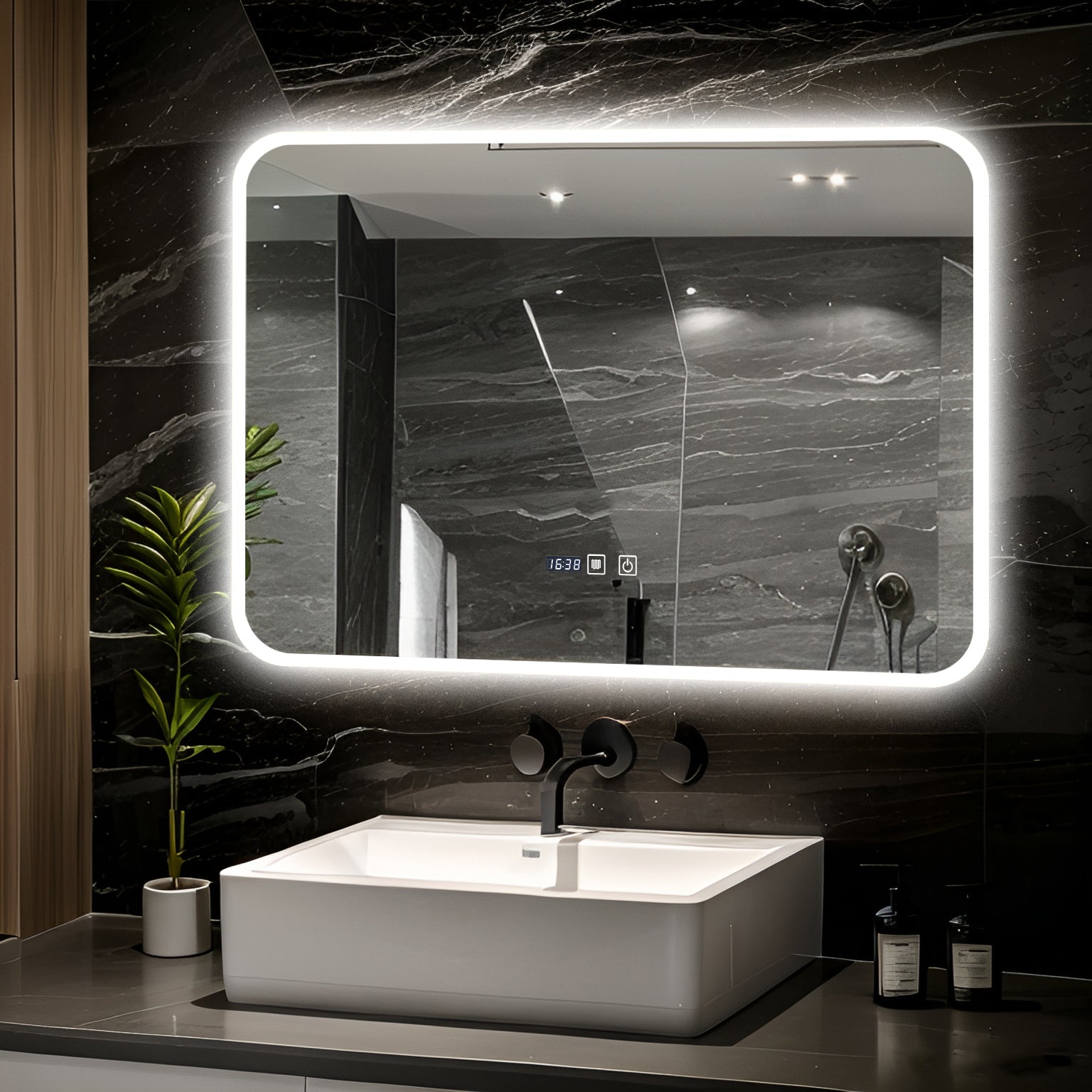 Oglinda LED Dreptunghiulara cu Ceas 80x60cm Functie Dezaburire si Touch LED MIRROR