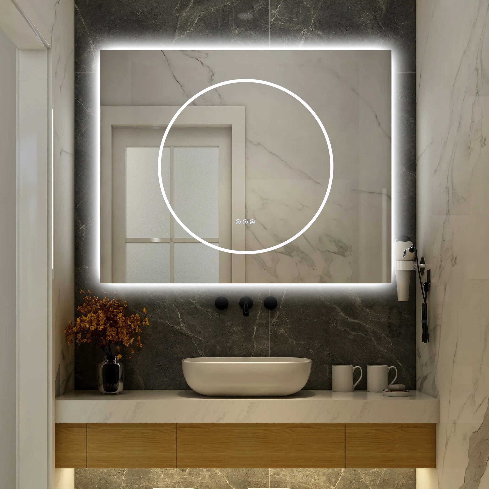 Oglinda LED Dreptunghiulara 100x80cm Functie Dezaburire si Touch LED MIRROR