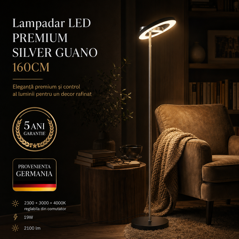 Lampadar LED PREMIUM SILVER GUANO 160CM