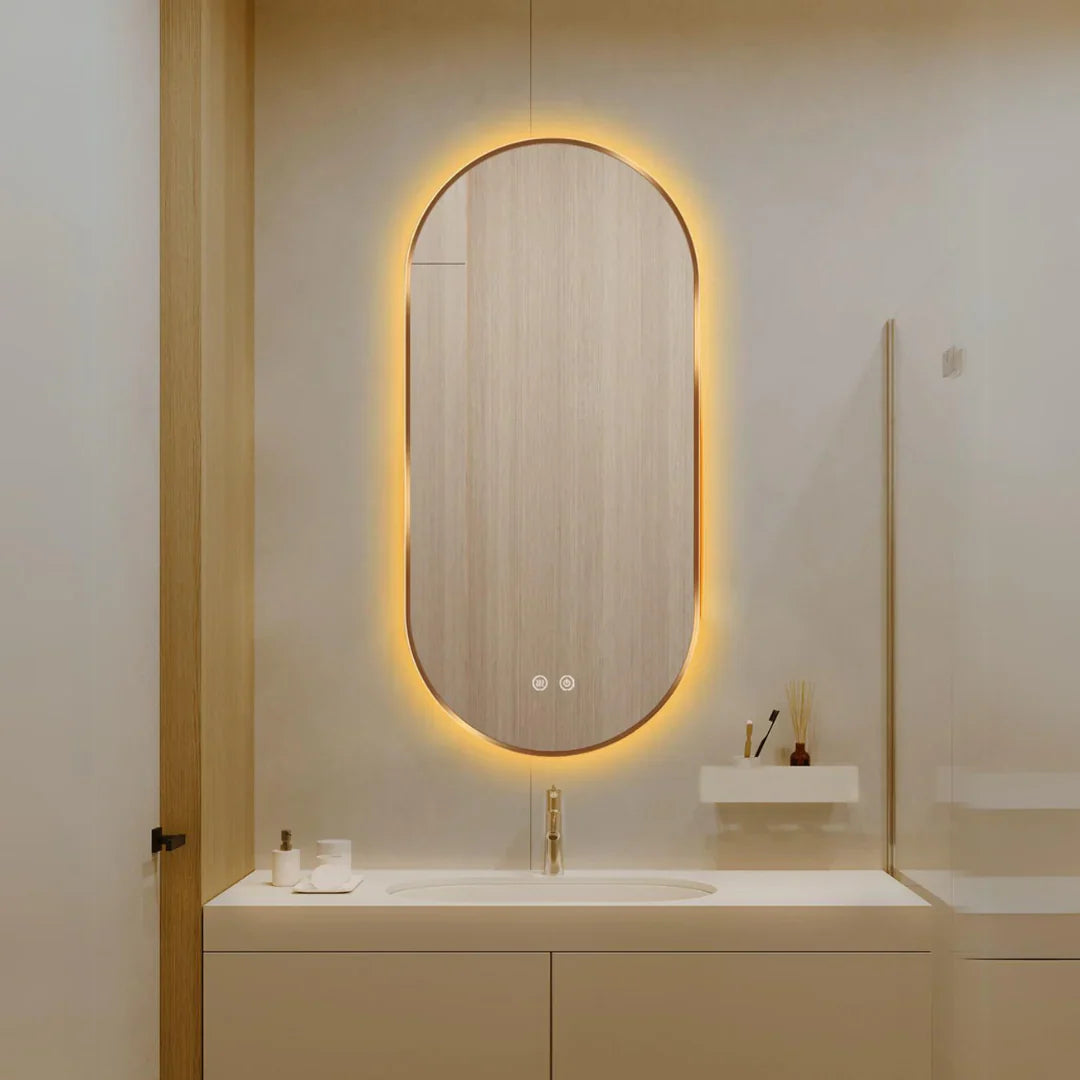 Oglinda LED Ovala 50x100cm Rama Aurie Dezaburire si 3 Lumini J179 AURIE / 50X100CM LED MIRROR