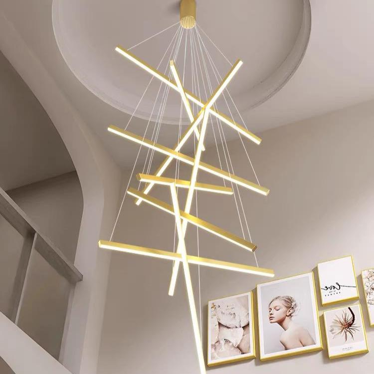 Lustra Led 9 Geometric Lines Suspendata Echivalent 1200W 300Cm Lighting Fixtures