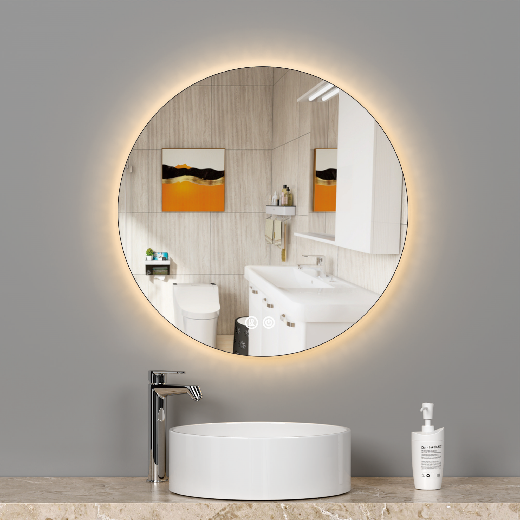 Oglinda LED Rotunda 70cm, 3 Lumini, Dezaburire si Touch OD025