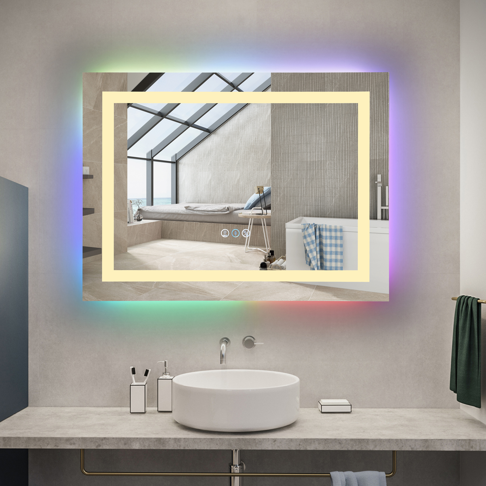 Oglinda Led Rgb 80X60Cm 3 Lumini Dezaburire Si Touch Od014-Rgb Mirror
