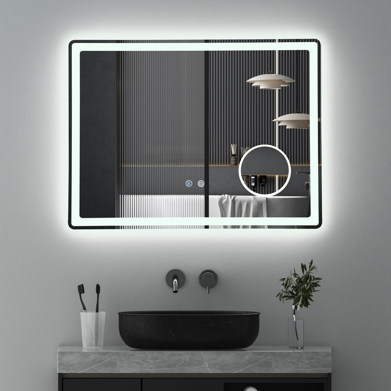 Oglinda Led 80X60Cm Lupa 3 Lumini Dezaburire Si Touch Od023 Mirror