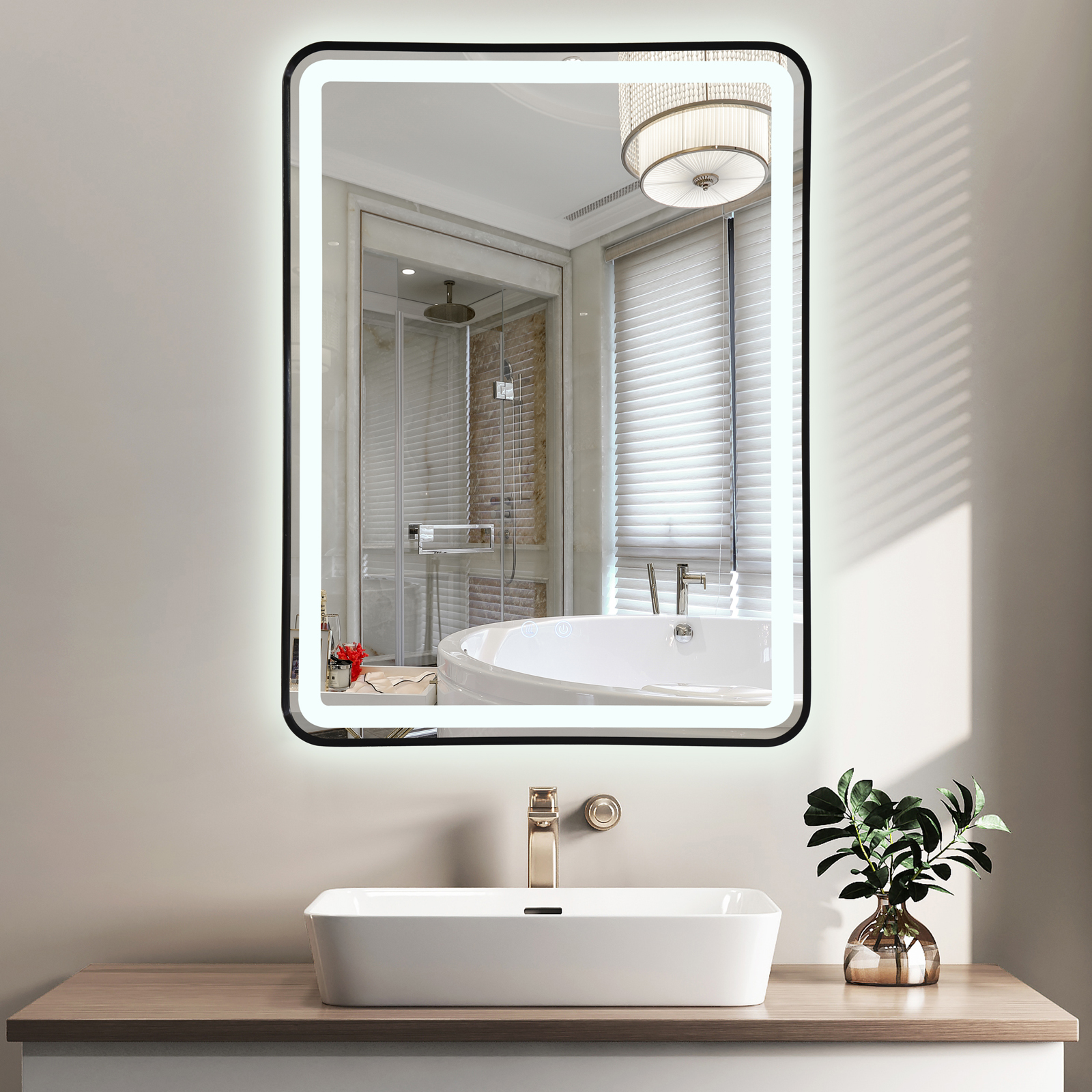Oglinda Led 60X80Cm Rama Neagra 3 Lumini Dezaburire Si Touch Od039/Bk Mirror