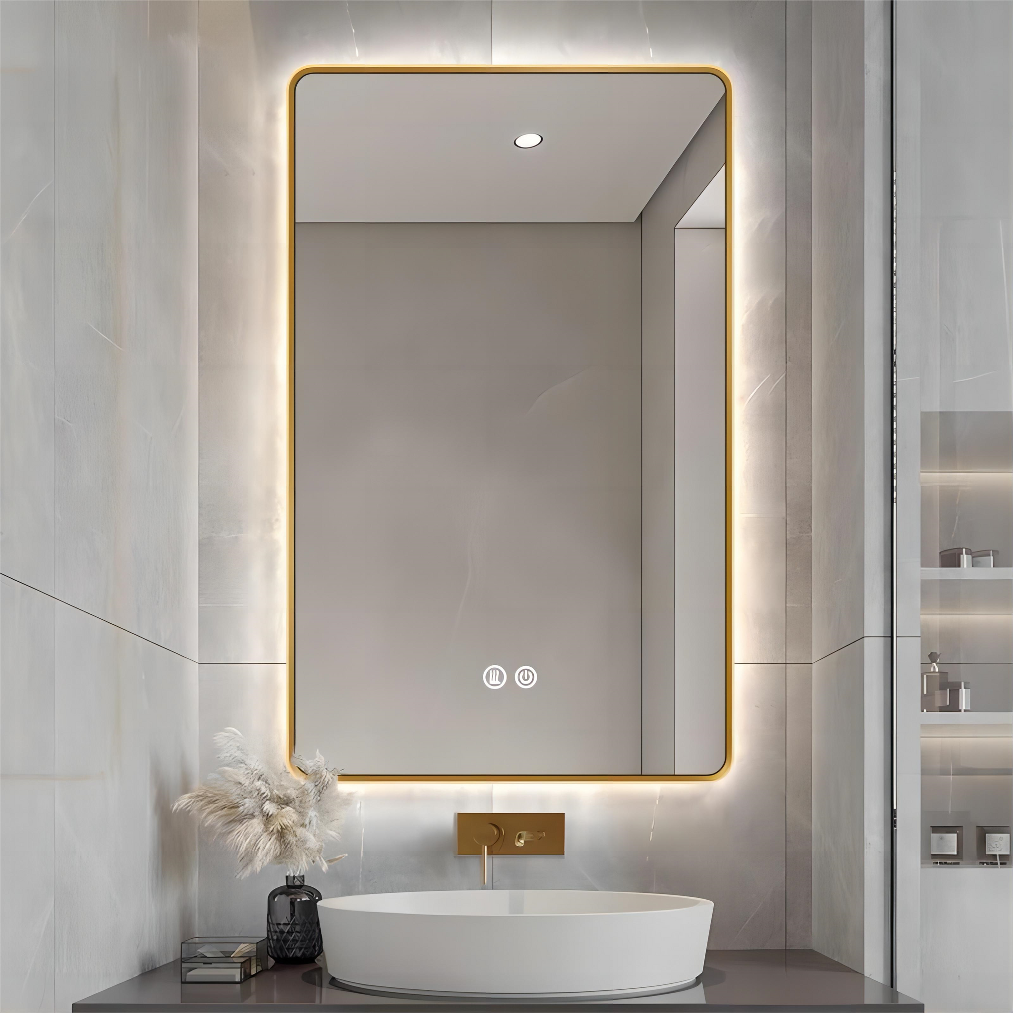 Oglinda Led 60X80Cm Rama Aurie 3 Lumini Dezaburire Si Touch Od041/Gd Mirror