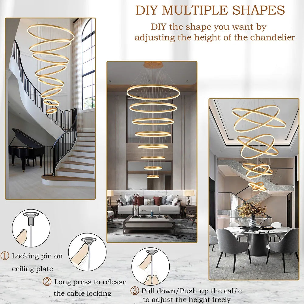 Lustra Led Wonderland Luxury Gold 8 Segmente Echivalent 3000W Telecomanda Chandeliers