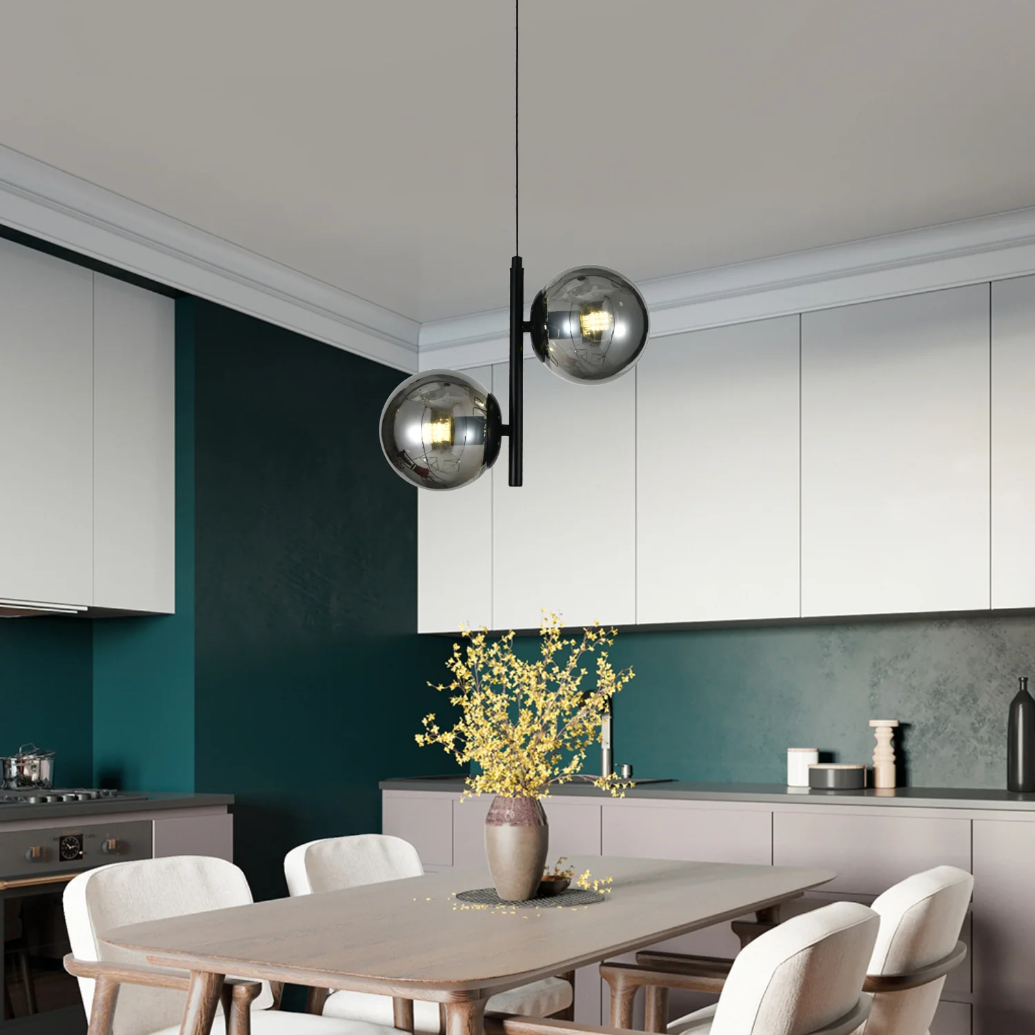 Pendul DIONIS Negru Abajur Fumuriu 2xE27 Chandeliers