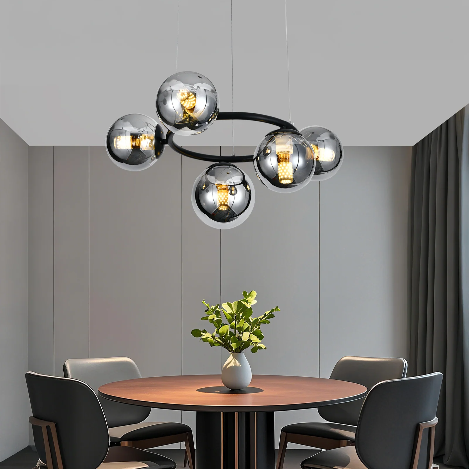 Lustra Suspendata DIONIS Black Abajur Fumuriu 5xE27 Chandeliers