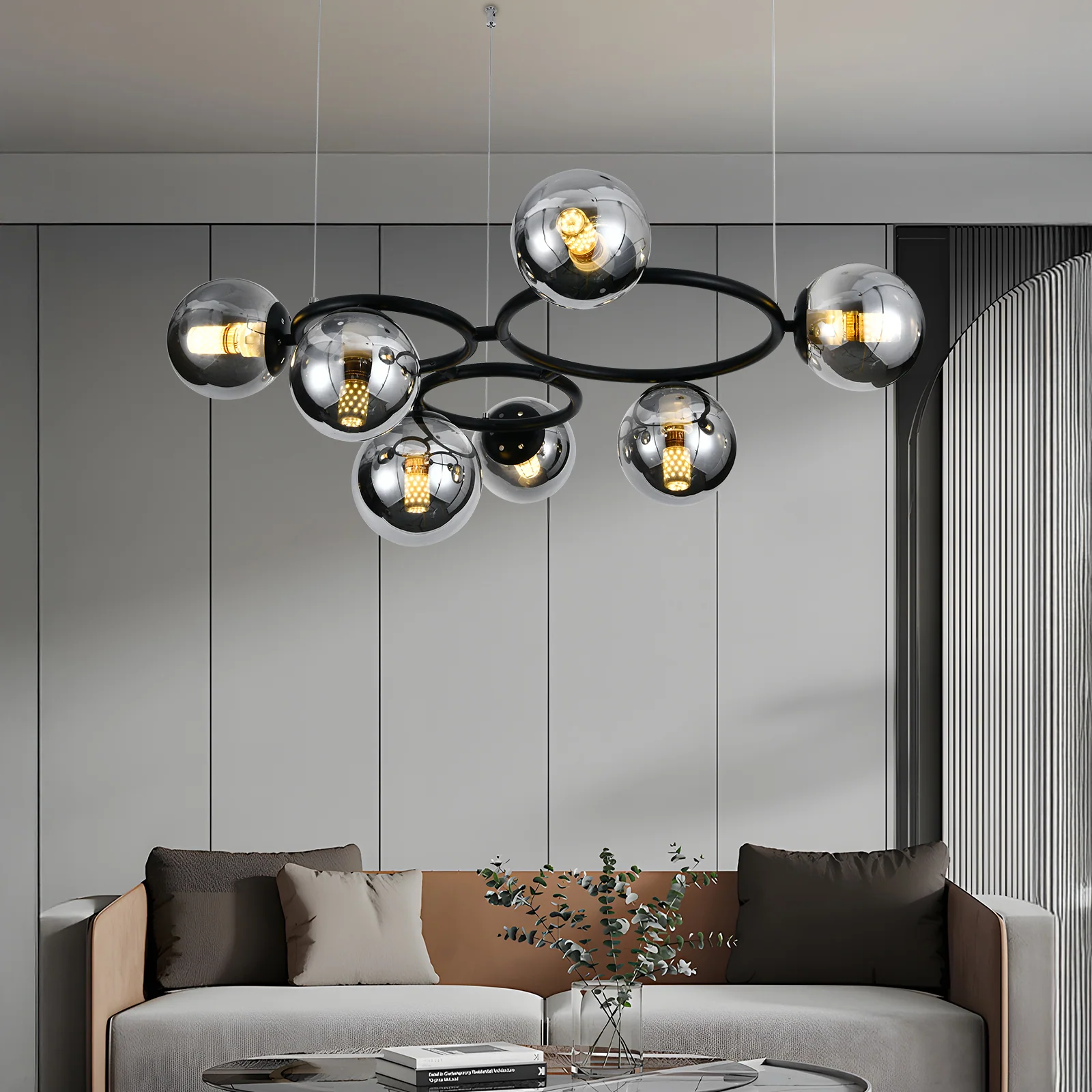 Lustra Suspendata DIONIS Circles Black Abajur Fumuriu 7xE27 Chandeliers
