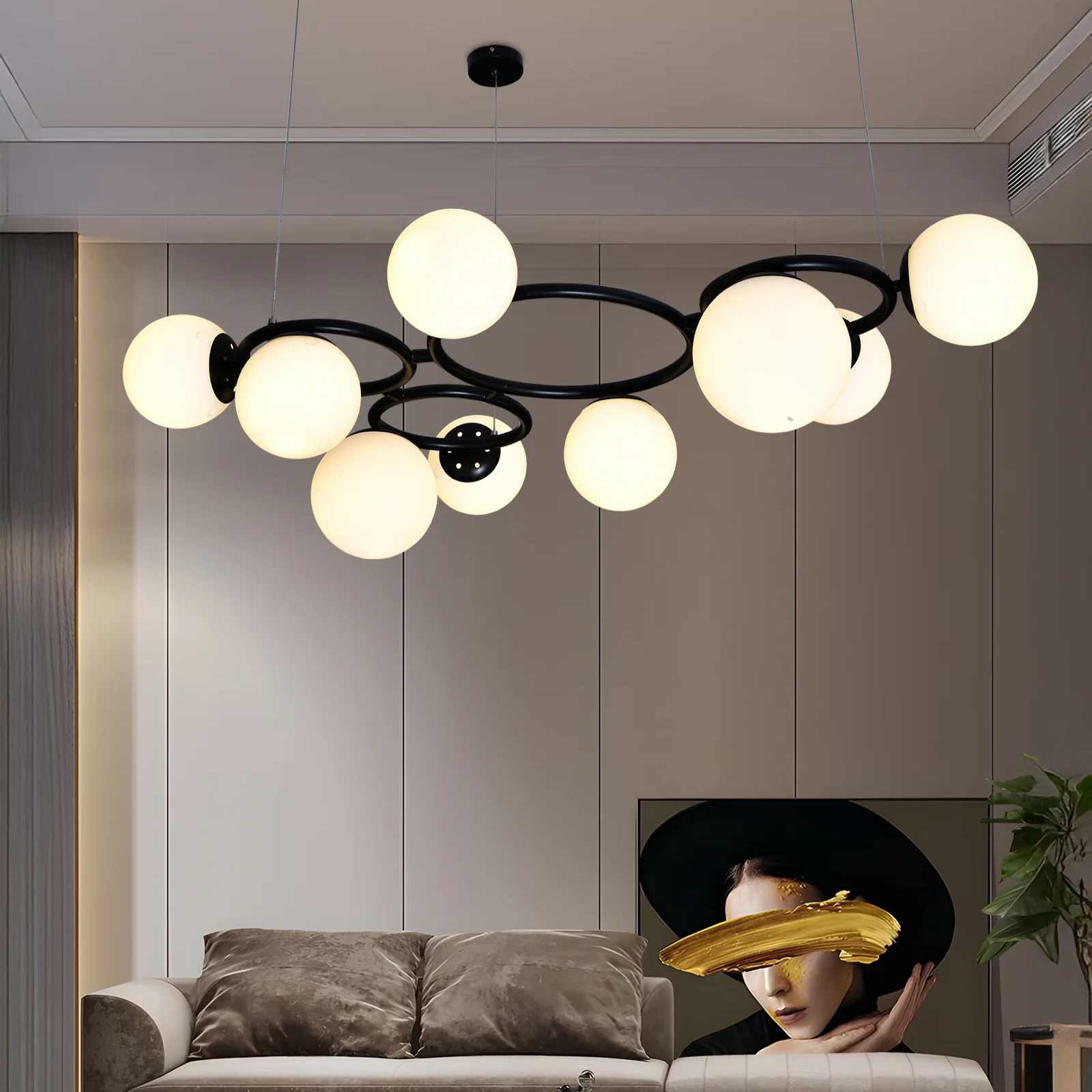 Lustra Suspendata DIONIS Circles Black Abajur Mat 9xE27 Chandeliers