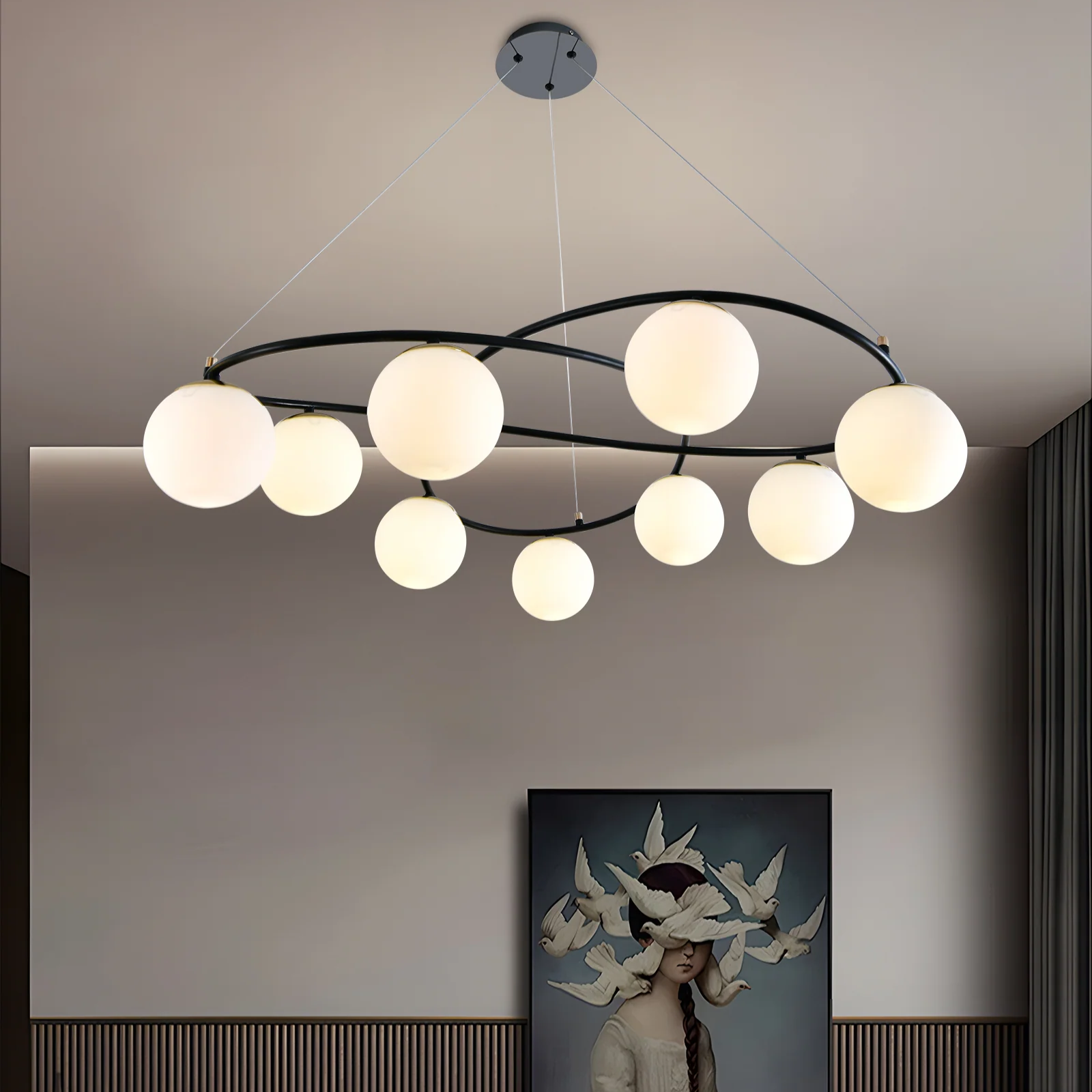 Lustra Suspendata DIONIS Black Abajur Mat 9xE27 Chandeliers