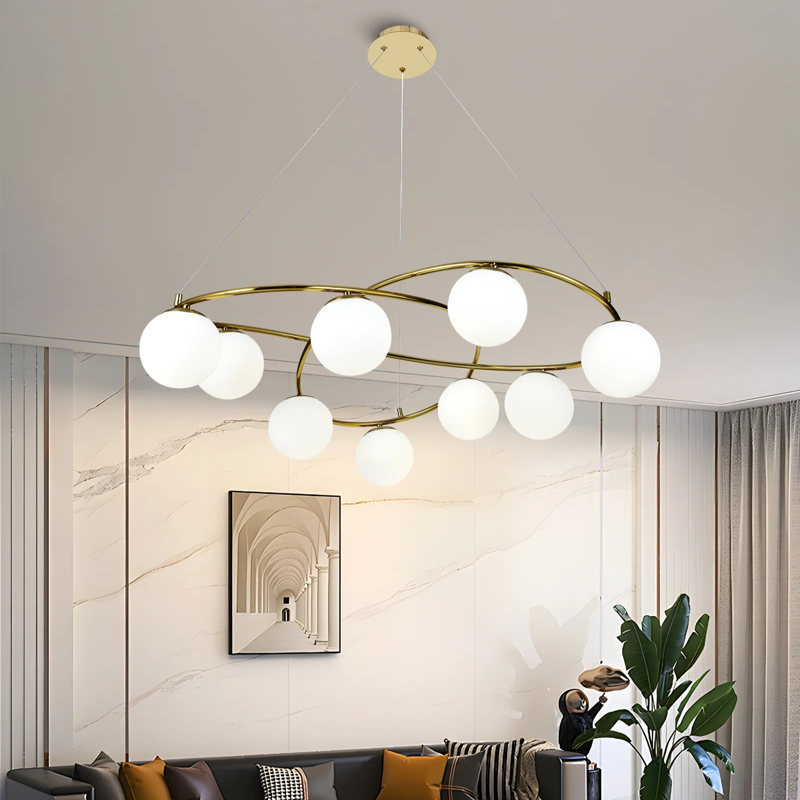 Lustra Suspendata DIONIS Gold Abajur Mat 9xE27 Chandeliers