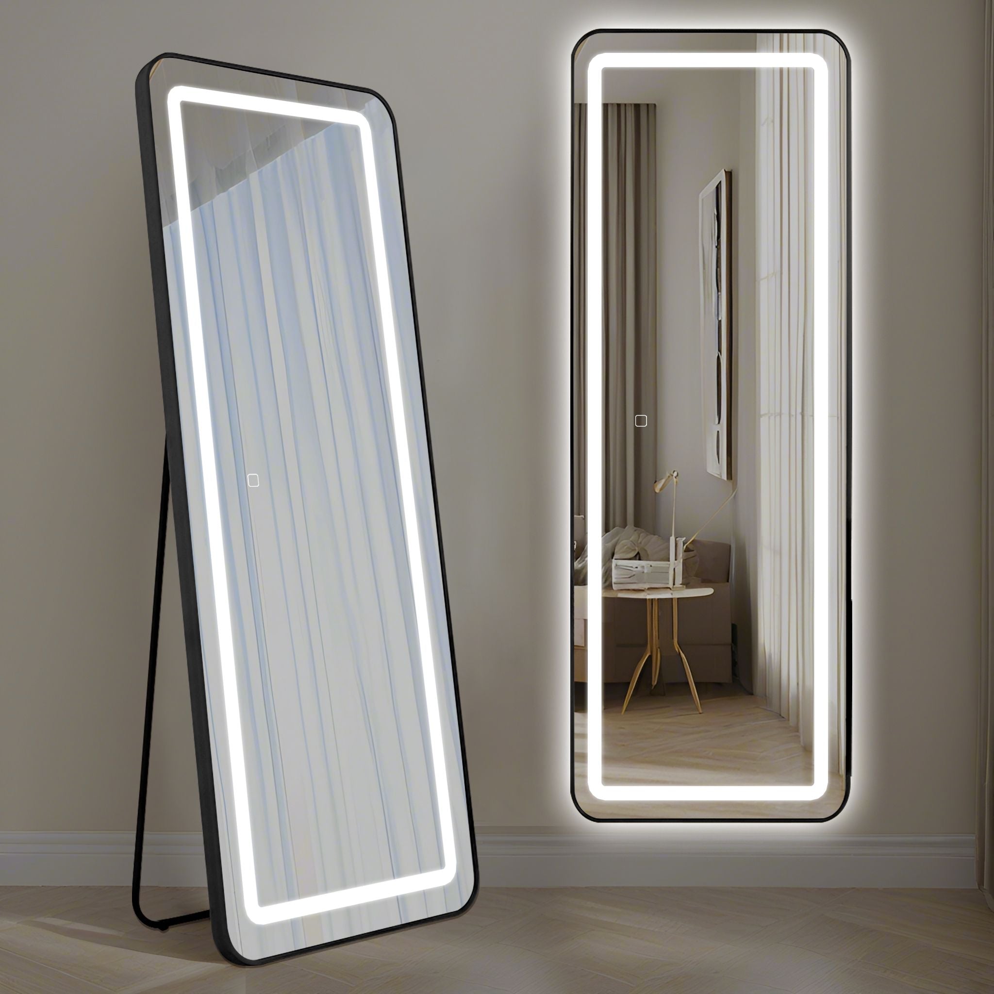Oglinda Led Cu Touch 50X160Cm Floor Standing Black Square Angles Mirror