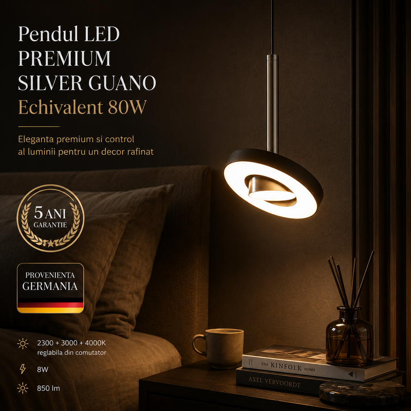 Pendul LED PREMIUM SILVER GUANO Echivalent 80W