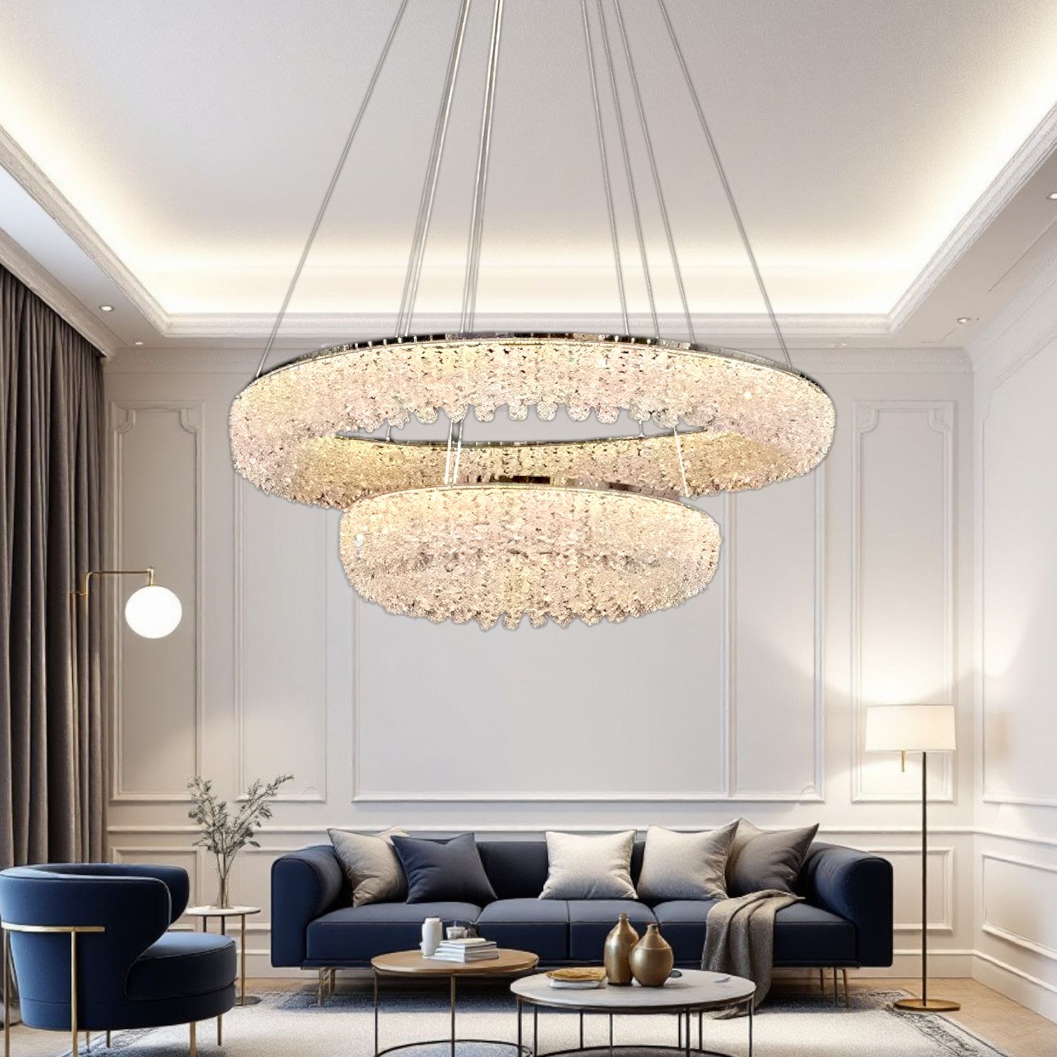 Lustra LED Suspendata Chrome Crystal Sponge 2 Segmente Rotunde Ceiling Light Fixtures