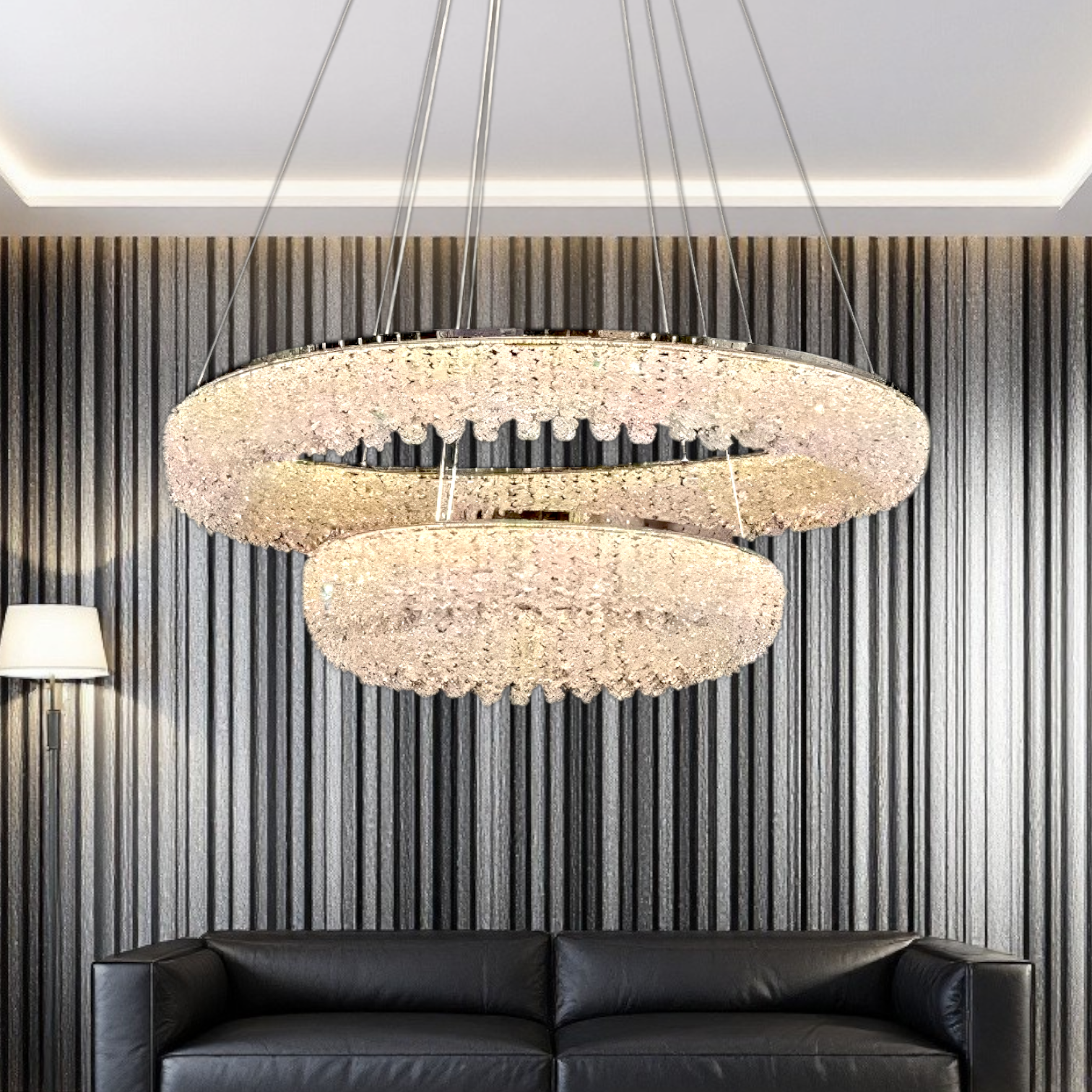 Lustra LED Suspendata Chrome Crystal Sponge 2 Segmente Rotunde Ceiling Light Fixtures