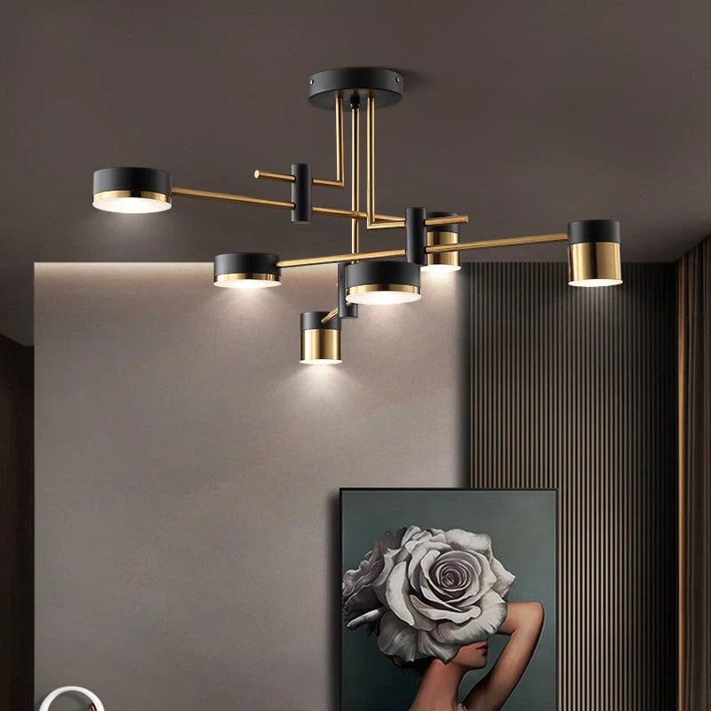 Lustra LED RAVENNA 3 + 3 Echivalent 500W Telecomanda NEGRU + AURIU / MINIMALIST DESIGN / 76CM Lighting Fixtures