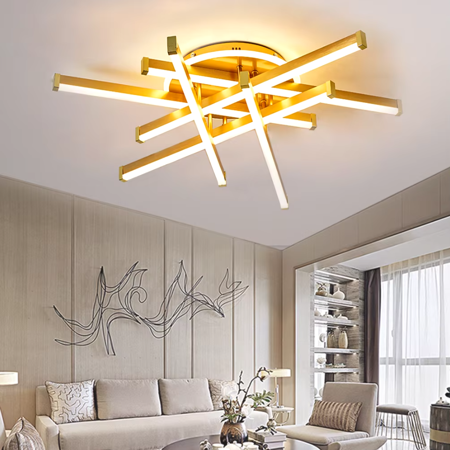 Lustra Led 6 Lines Design Round Gold Echivalent 800W Telecomanda Lighting Fixtures
