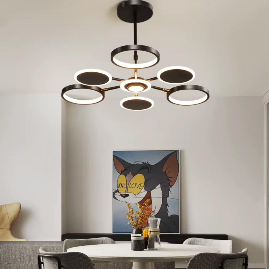Lustra Led Gambit Black 3 + 3 + 1 Brate Reglabile Echivalent 500W Telecomanda Led Ceiling Light