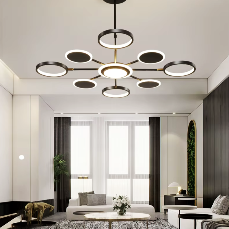 Lustra Led Gambit Black 4 + 4 + 1 Brate Reglabile Echivalent 600W Telecomanda Led Ceiling Light