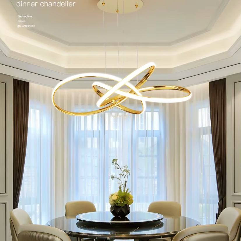 Lustra Led Suspendata Eternity Gold Echivalent 800W Telecomanda Lighting Fixtures