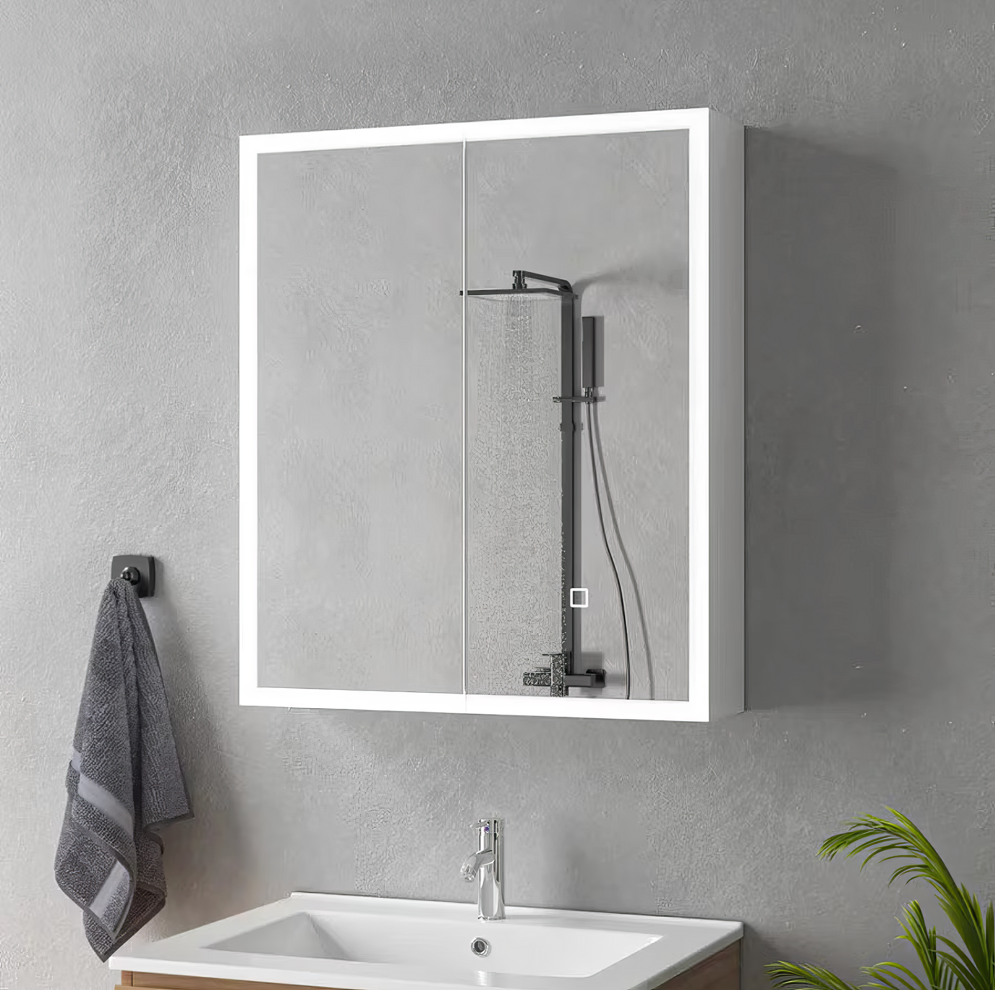 Dulap Baie Cu Oglinda LED Qora Touch 60x70cm 60X70CM / ALB LED MIRROR