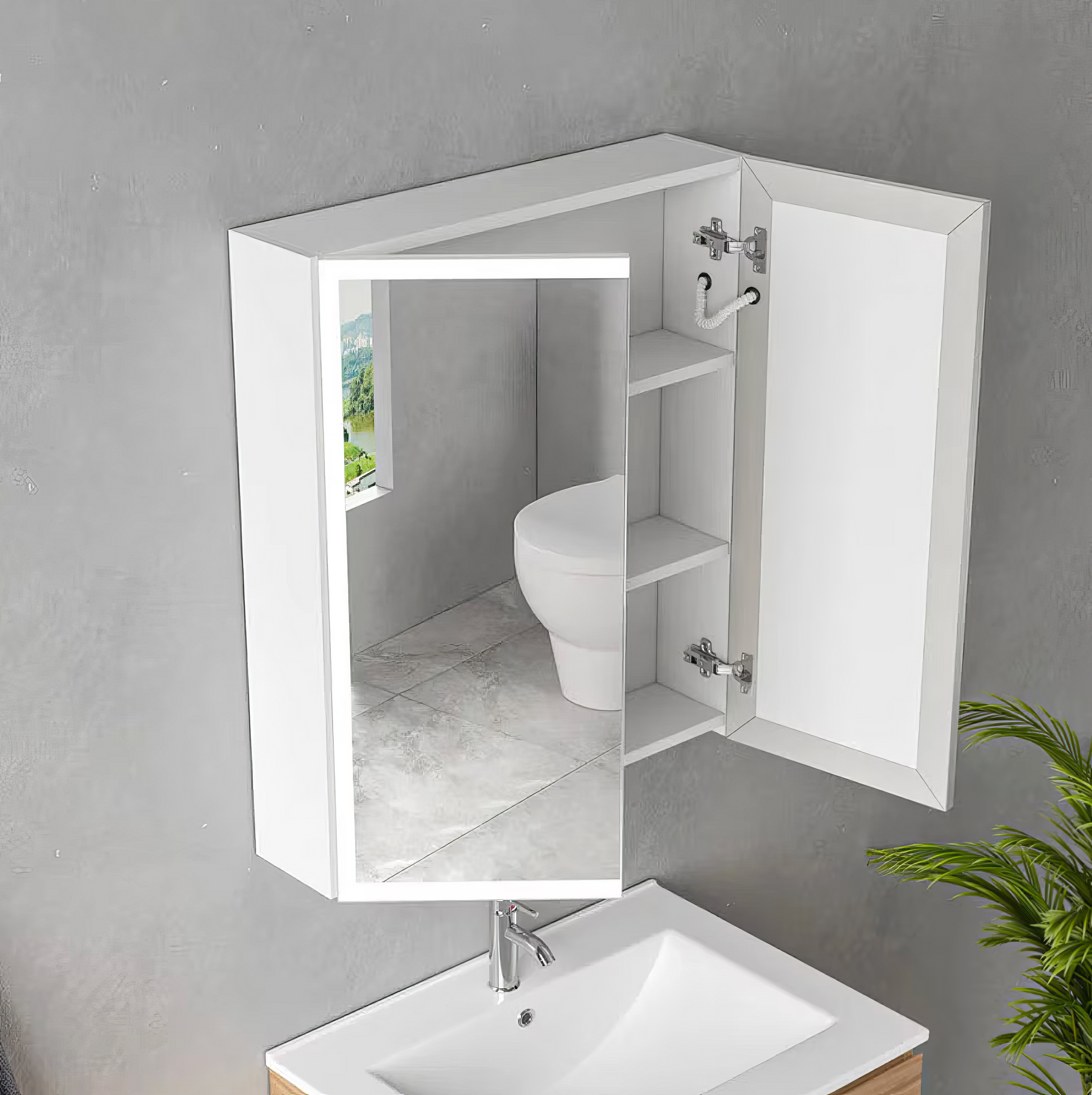 Dulap Baie Cu Oglinda LED Qora Touch 60x70cm 60X70CM / ALB LED MIRROR