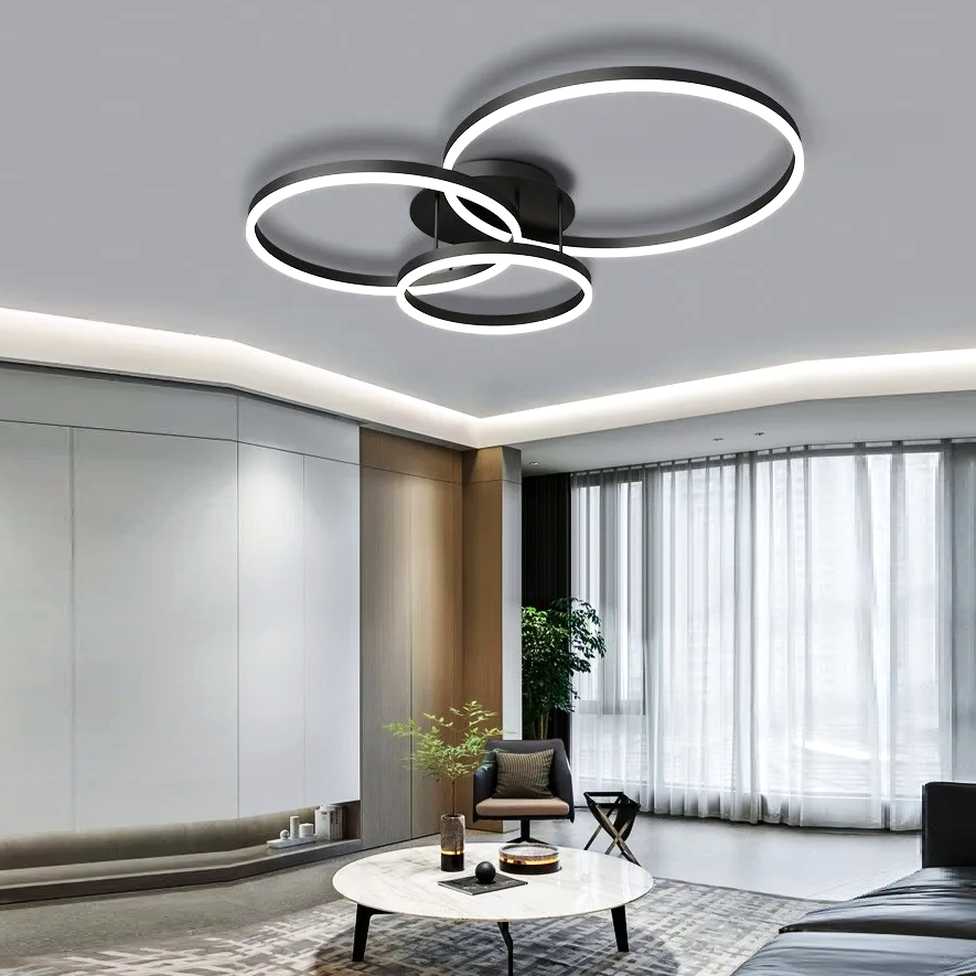 Lustra Led Beauty Black Circle Echivalent 600W Telecomanda Lighting Fixtures