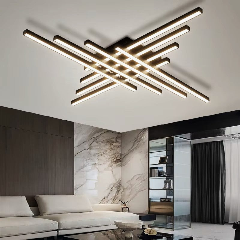 Lustra LED 8 Modern LINES Black Echivalent 1000W Telecomanda NEAGRA / 120CM / MINIMALIST DESIGN Lighting Fixtures