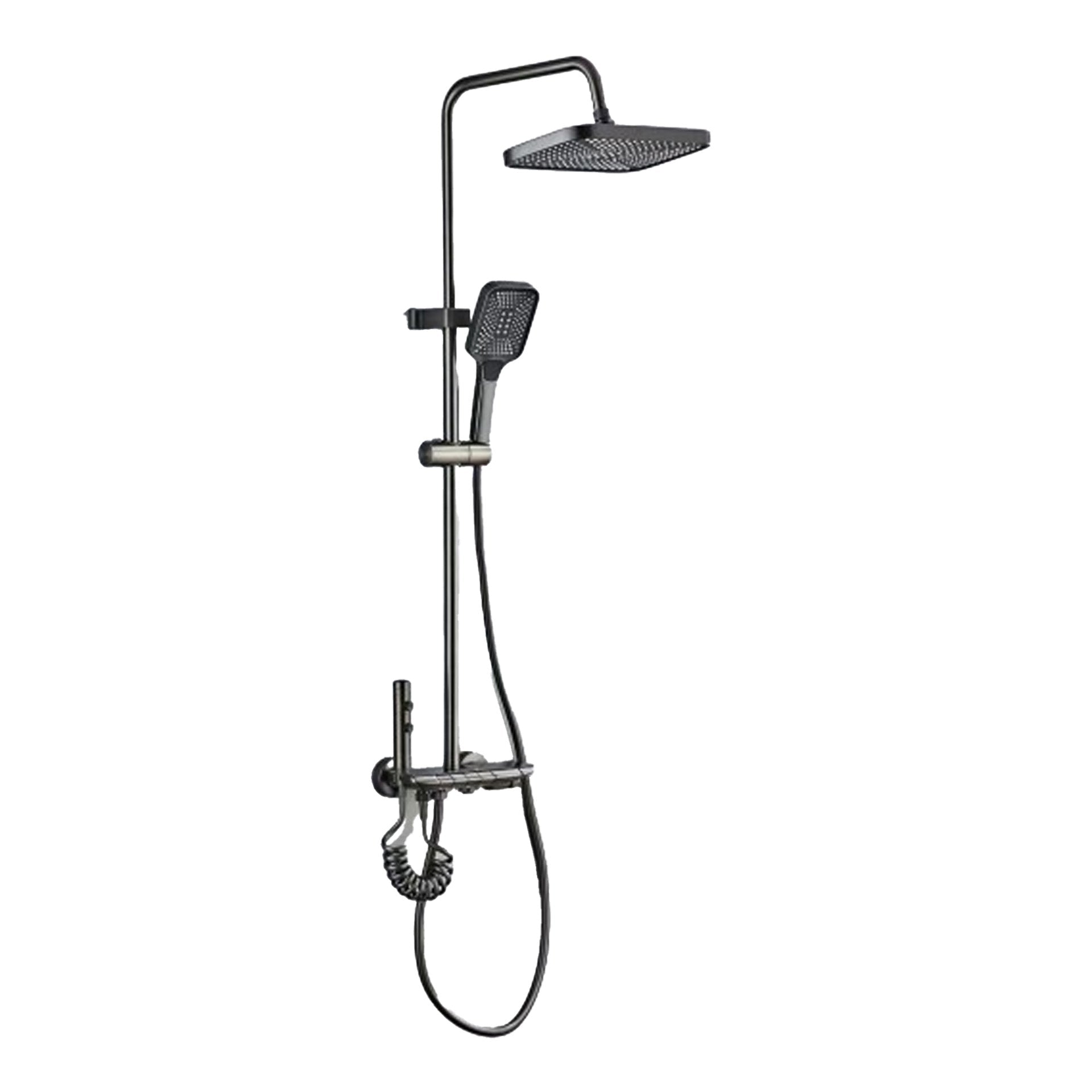 Coloana de Dus 4 Functii Negru Mat cu Polita din Sticla